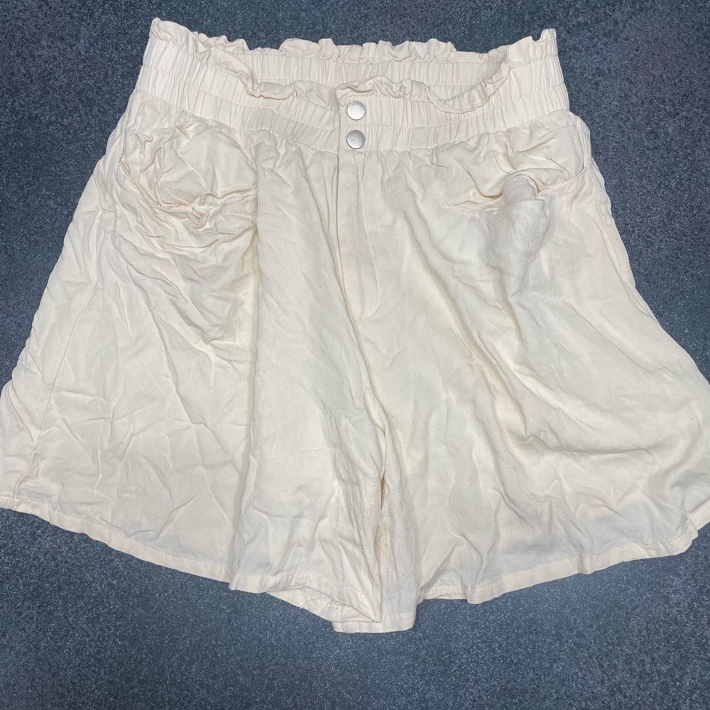 Cream Paperbag Waist Shorts